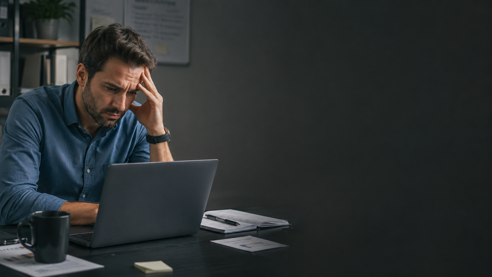 A man overwhelmed at his desk
