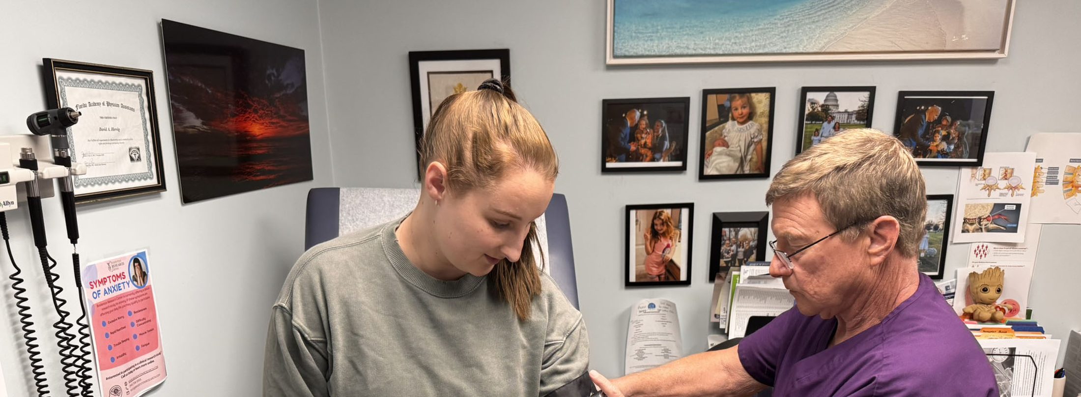 David Hervig, PA-C checking a blood pressure during an in-person evaluation at MBS Medicine