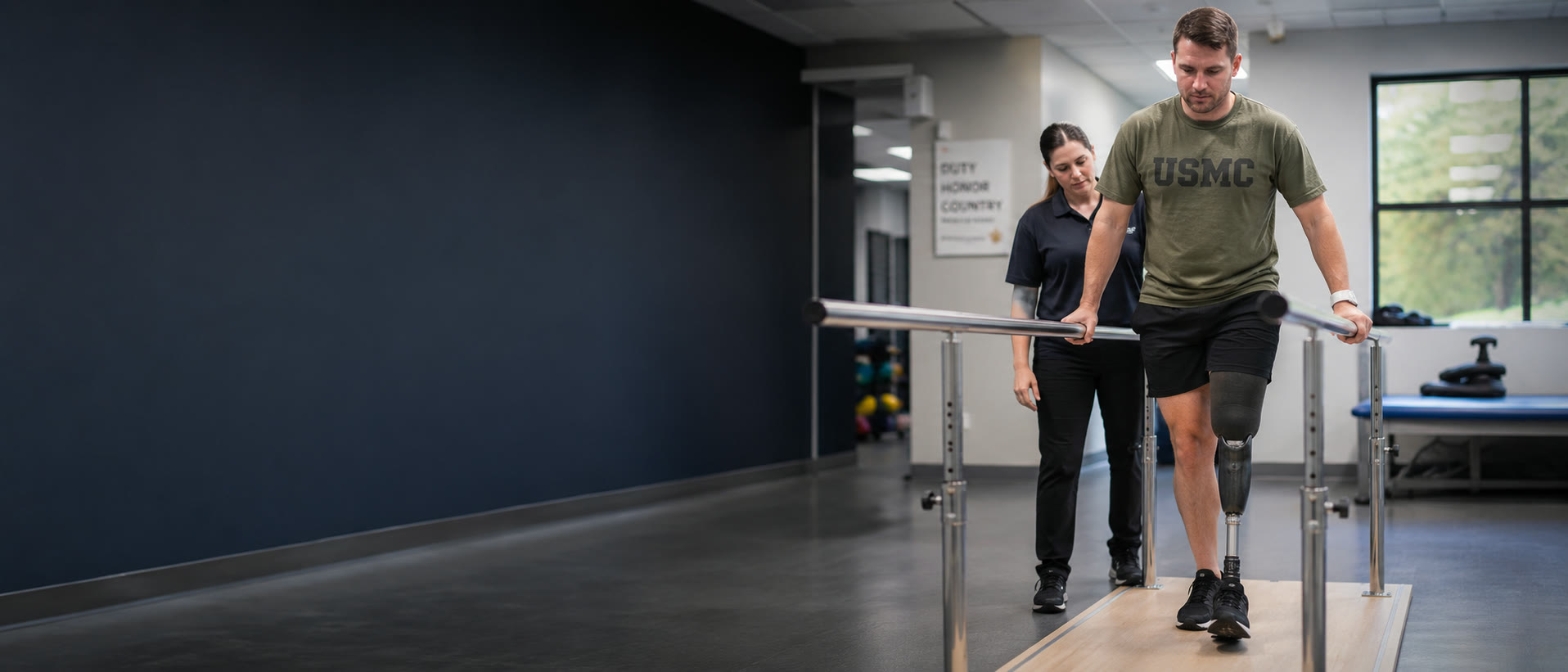 A Marine Corps veteran rebuilding strength in physical therapy with a clinician at MBS Medicine